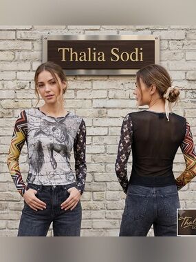 Thalia Sodi Astrological Taurus Orion Graphic Multi Pattern Long Bell Sleeves XS